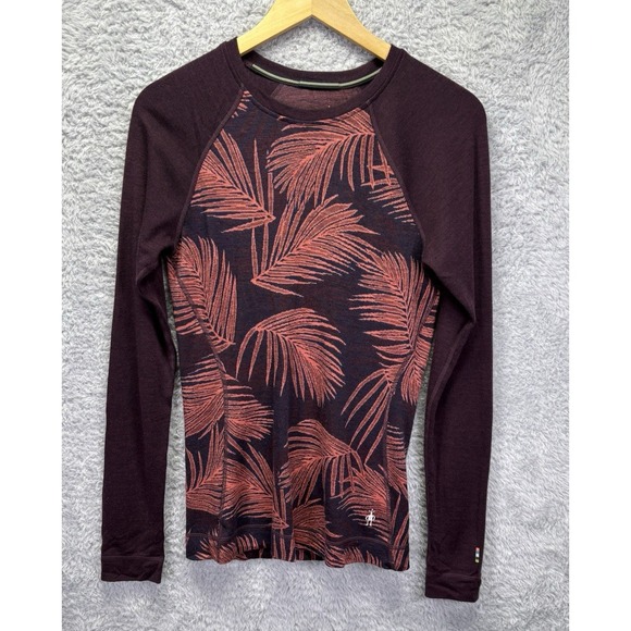 Smartwool Women Medium Thermal Pullover Coral Palm Baselayer Wool Purple - Picture 1 of 10